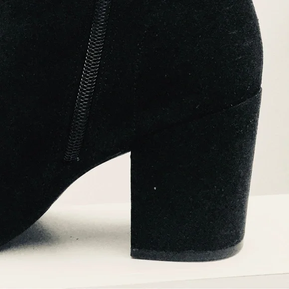 BLACK FAUX SUEDE STACKED HEEL BOOTS - Picture 7 of 15